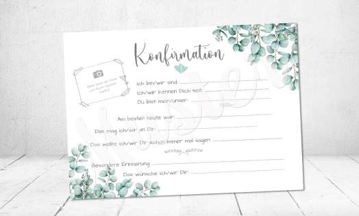 Gästebuch Karten Eukalyptus Konfirmation Kommunion Eintragkarten