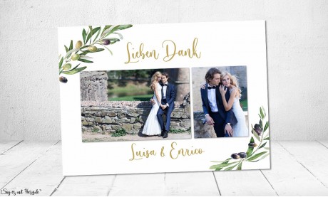 Dankeskarten Hochzeit Olive Olivenzwei olivgrün gold Postkarte