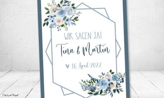 Hochzeitseinladung Vintage Aquarell Blumen blau