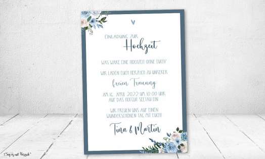 Hochzeitseinladung Vintage Aquarell Blumen blau