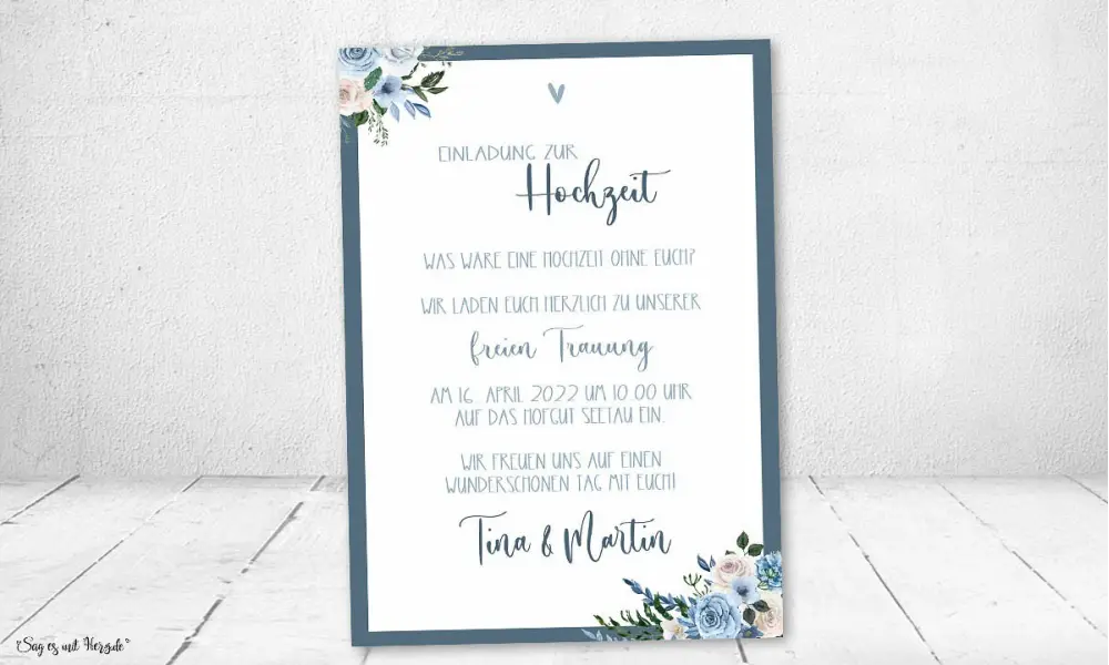 Hochzeitseinladung Vintage Aquarell Blumen blau