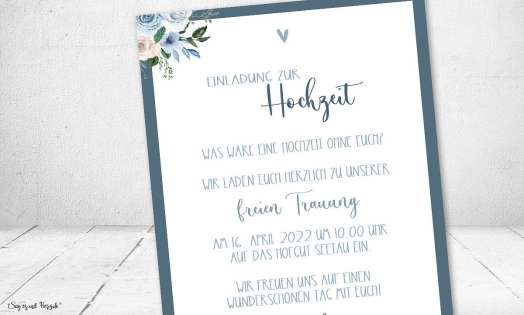 Hochzeitseinladung Vintage Aquarell Blumen blau