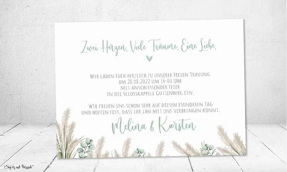 Einladungskarten Freie Trauung Boho Pampas