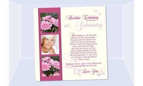 Einladung 60. Geburtstag, Fotokarte 12,5x12,5 cm, creme rosé