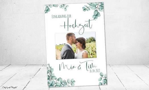 Einladungskarten Hochzeit Greenery Eukalyptus mit Foto