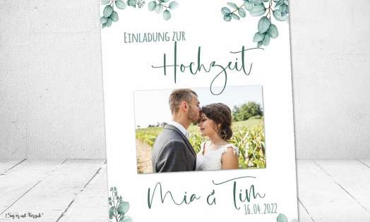 Einladungskarten Hochzeit Greenery Eukalyptus mit Foto