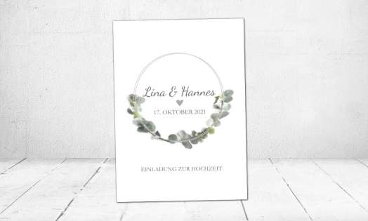 Einladungskarten Hochzeit Eukalyptuskranz Boho