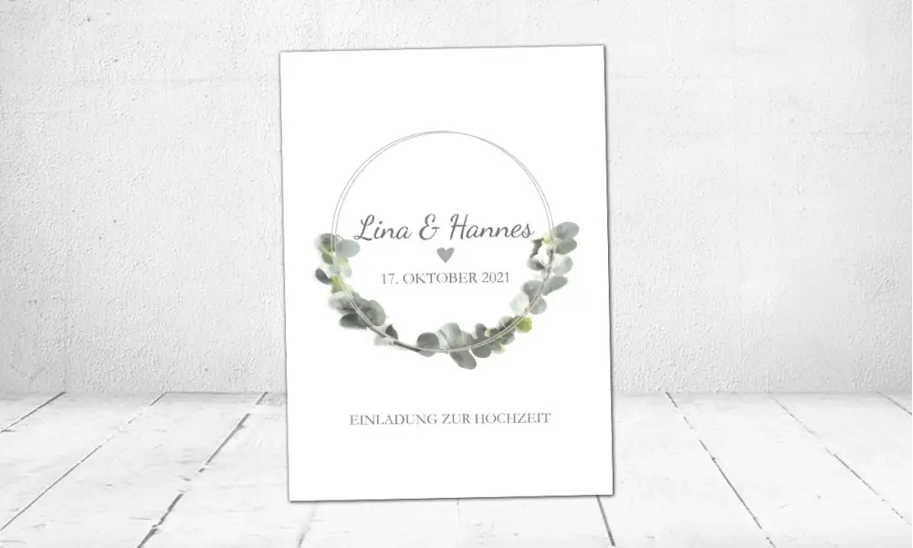 Einladungskarten Hochzeit Eukalyptuskranz Boho