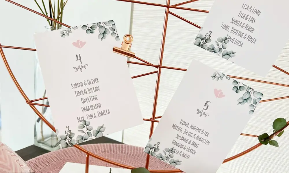 Tischkarten zur Hochzeit Eukalyptus Greenery für Tischnummern Gästenamen