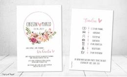 Einladungskarten Hochzeit Boho floral mit Timeline
