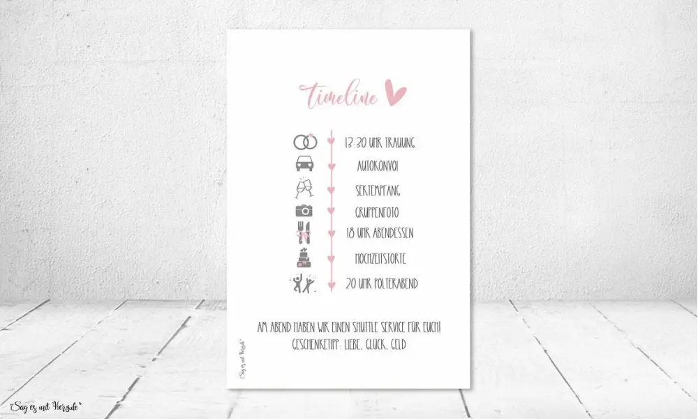 Einladungskarten Hochzeit Boho floral mit Timeline