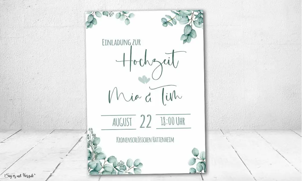 Einladungskarten Hochzeit Vintage Eukalyptus