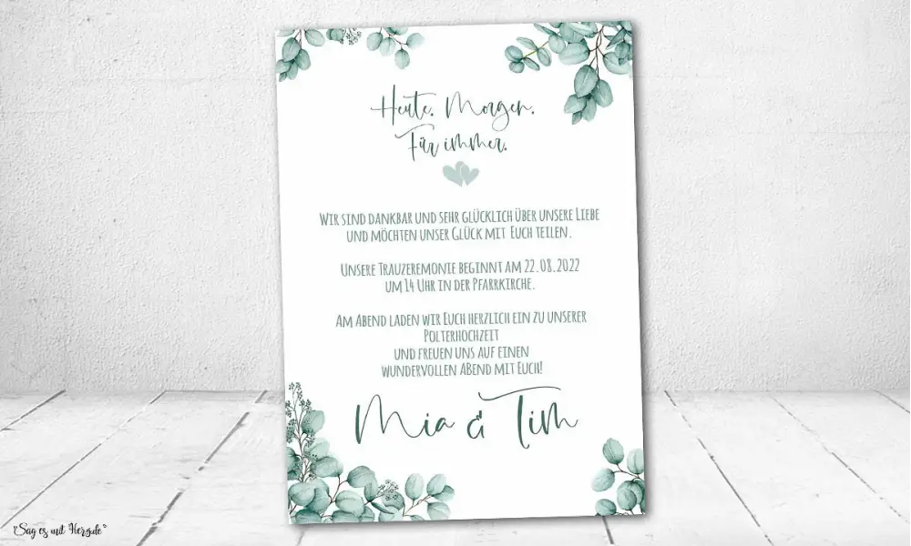 Einladungskarten Hochzeit Vintage Eukalyptus