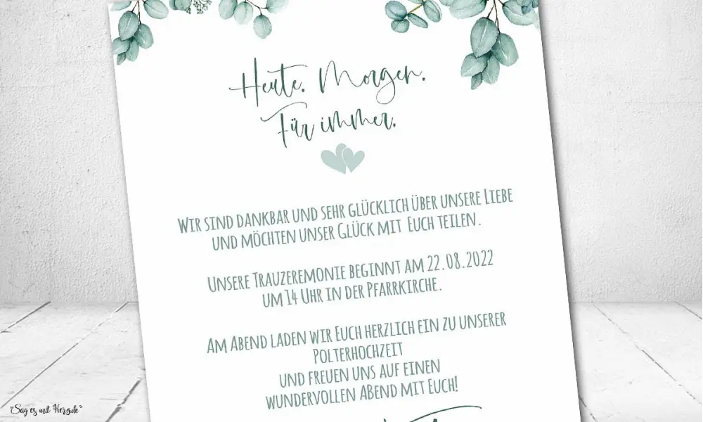 Einladungskarten Hochzeit Vintage Eukalyptus