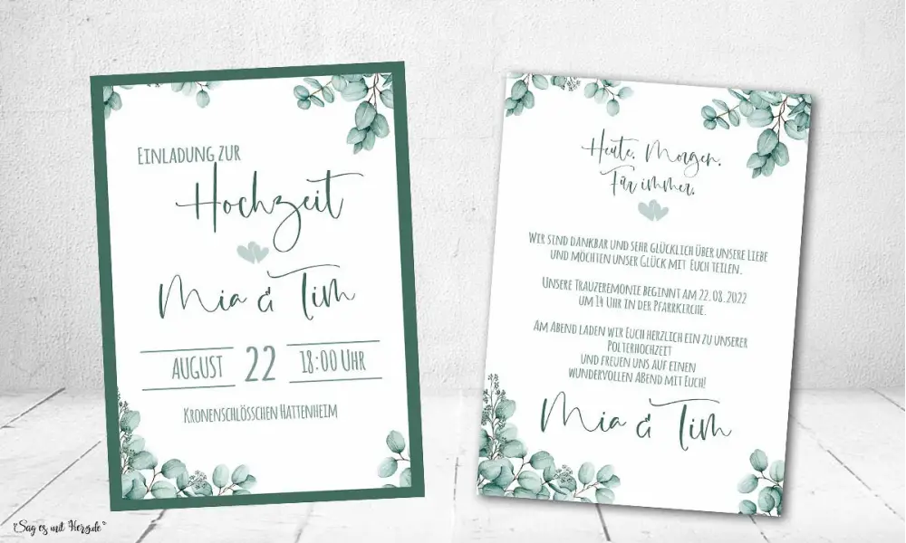 Einladungskarten Hochzeit Vintage Eukalyptus