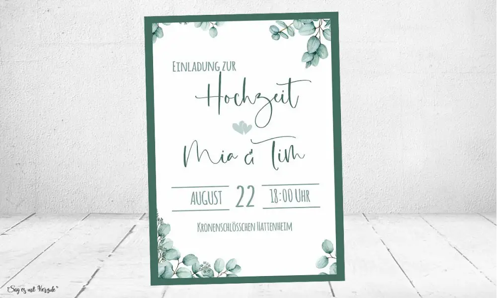 Einladungskarten Hochzeit Vintage Eukalyptus