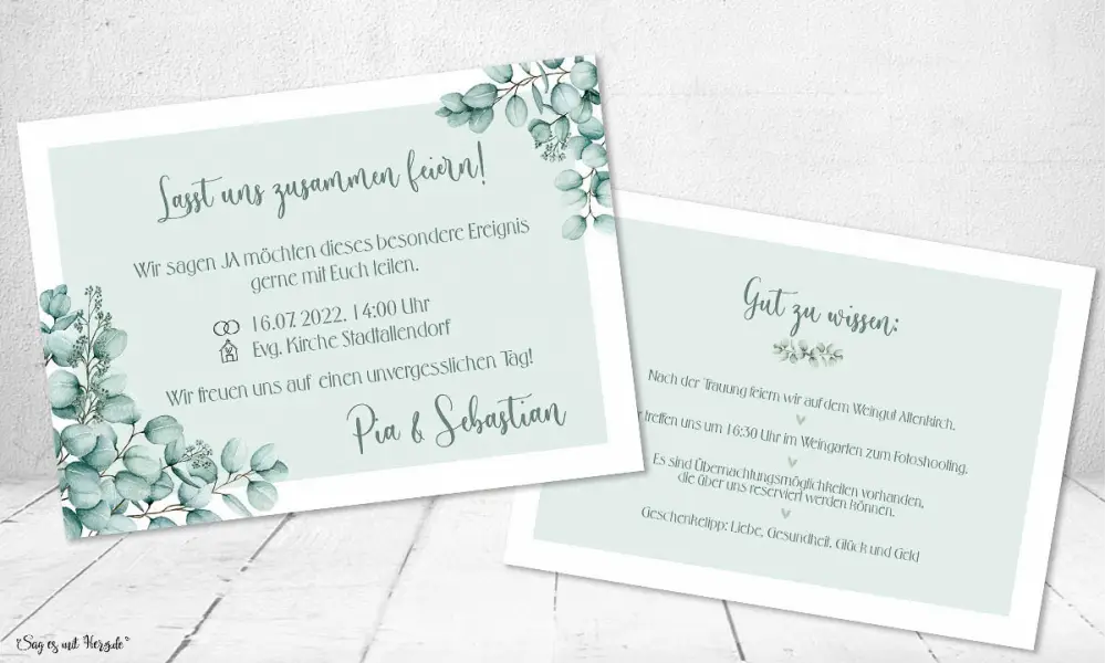 Einladungskarten Hochzeit Greenery