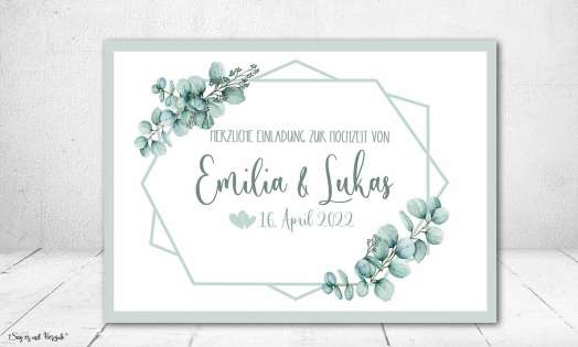 Einladungskarten Hochzeit Boho Soft green