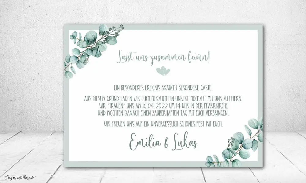 Einladungskarten Hochzeit Boho Soft green