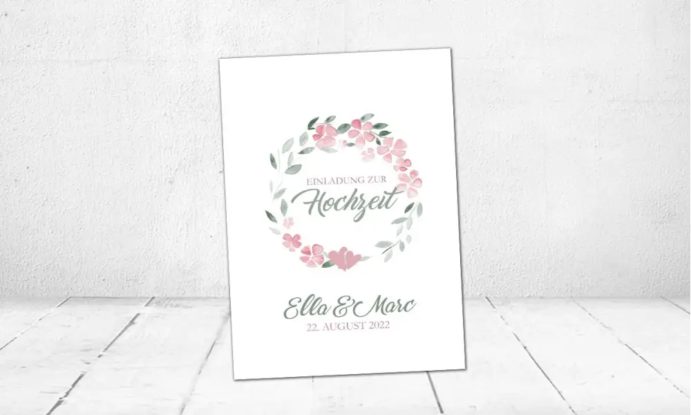 Einladungskarten Boho Hochzeit  Blumen rosa Aquarell