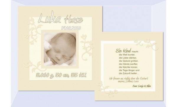 Babykarte, Danksagung Geburt "Luka", zweiseitig Quadrat