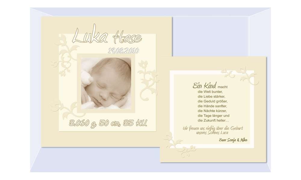 Babykarte, Danksagung Geburt "Luka", zweiseitig Quadrat Babykarte, Danksagung Geburt "Luka", zweiseitig Quadrat