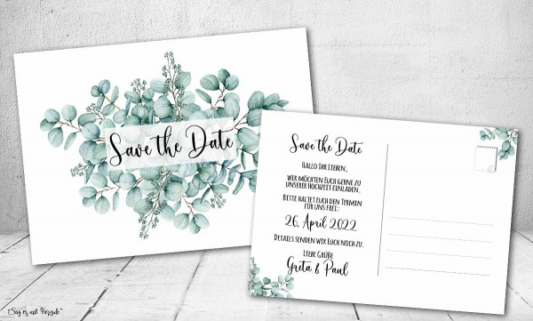 Save the Date Einladung Eukalyptus Hochzeit