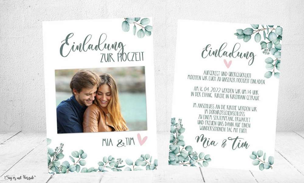 Einladungskarten Hochzeit Boho Vintage Eukalyptus