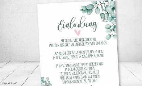 Einladungskarten Hochzeit Boho Vintage Eukalyptus