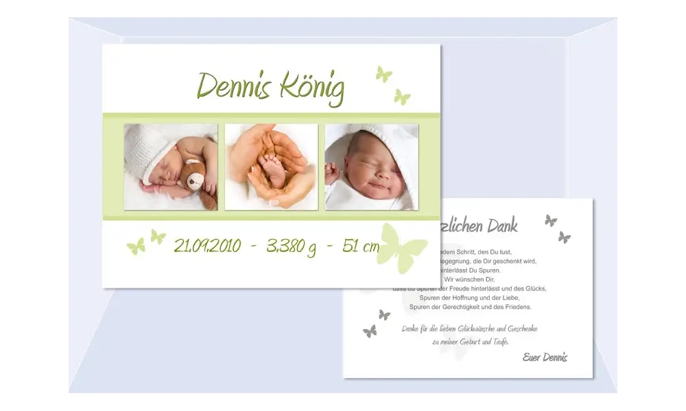 Danksagung Geburt "Schmetterling" 10x15 cm