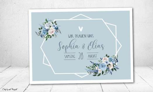 Einladungskarten Hochzeit Boho blau floral