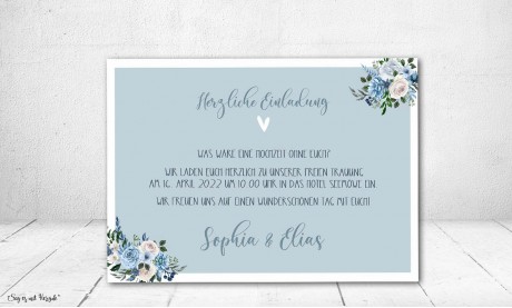 Einladungskarten Hochzeit Boho blau floral
