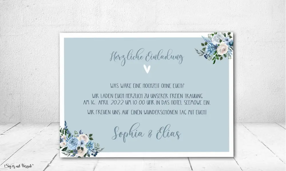 Einladungskarten Hochzeit Boho blau floral