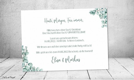 Einladungskarten Hochzeit Eukalyptus mit Foto