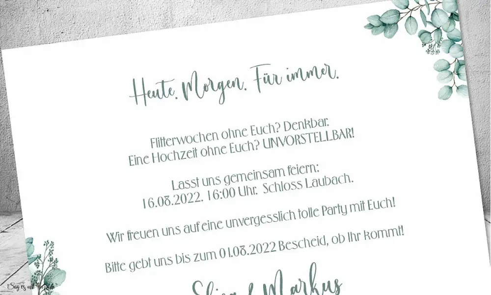 Einladungskarten Hochzeit Eukalyptus mit Foto