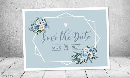 Save the Date Einladung Boho Hochzeit floral blau