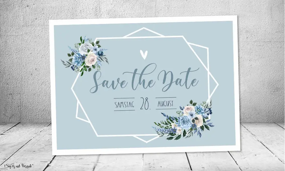 Save the Date Einladung Boho Hochzeit floral blau