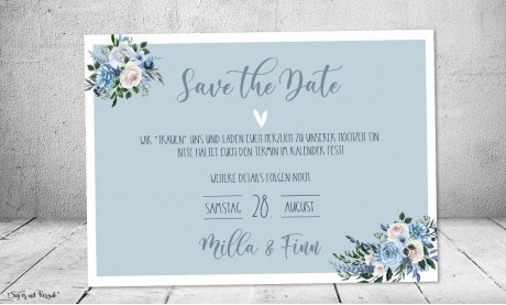 Save the Date Einladung Boho Hochzeit floral blau