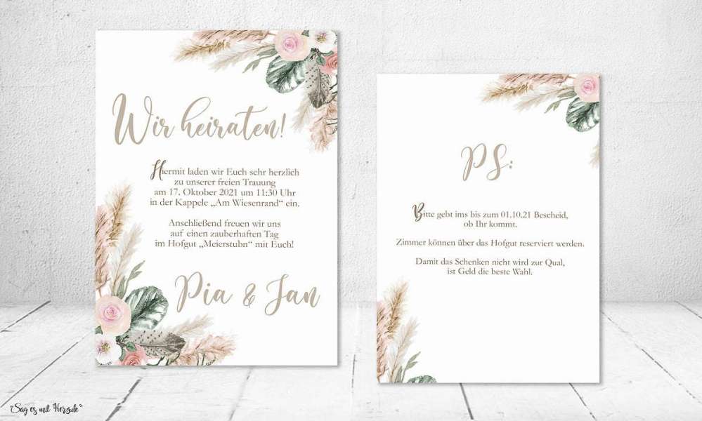 Einladungskarten Hochzeit Bohemian chic Einladungskarten Hochzeit Bohemian chic