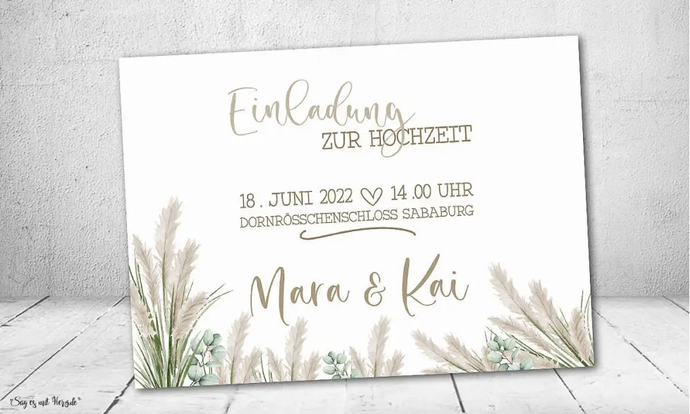 Einladungskarten Hochzeit Boho Pampasgras