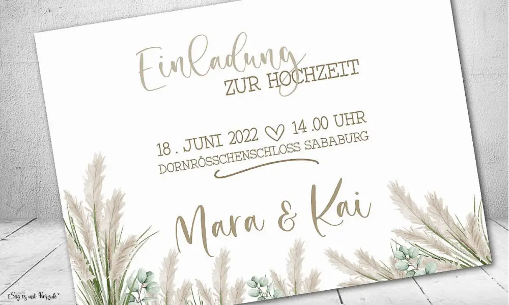 Einladungskarten Hochzeit Boho Pampasgras