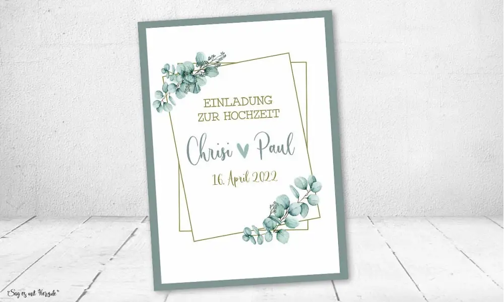 Einladungskarten Hochzeit Greenery gold