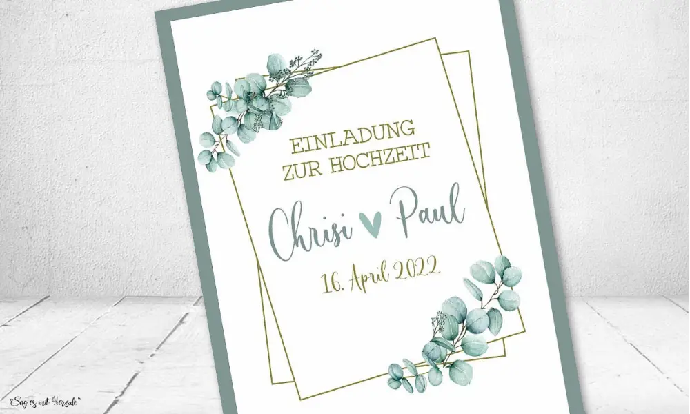 Einladungskarten Hochzeit Greenery gold