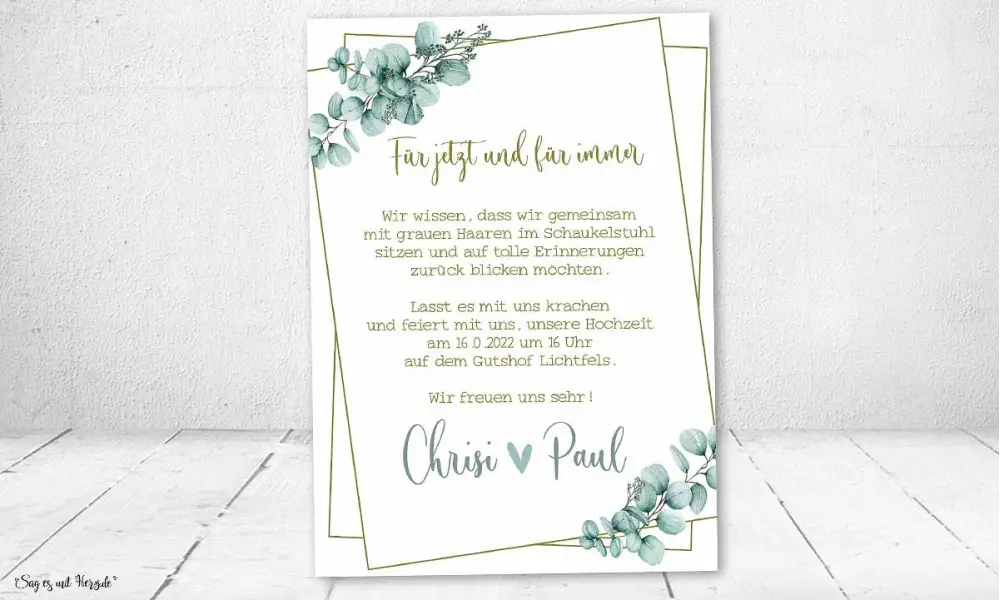 Einladungskarten Hochzeit Greenery gold