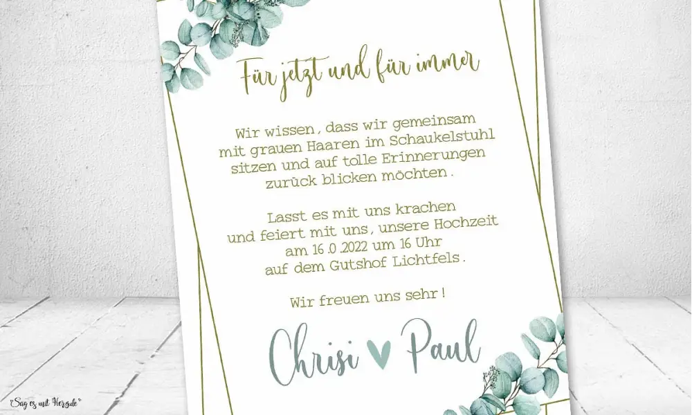Einladungskarten Hochzeit Greenery gold