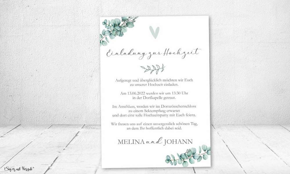 Einladung Hochzeit Vintage Eukalyptus