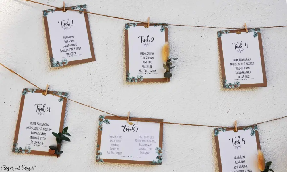 Sitzplan Hochzeit Vintage Kraftpapier Eukalyptus