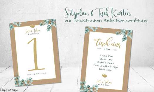 Tischplan Sitzplan Karten Hochzeit Vintage Kraftpapier