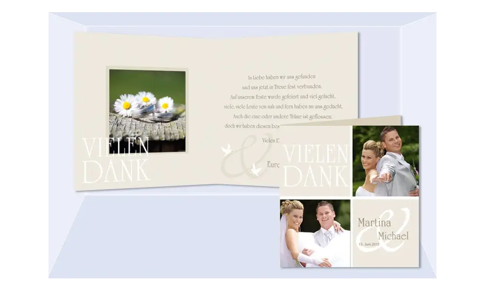 Karte, Danksagungskarte Hochzeit, Klappkarte Quadrat, beige