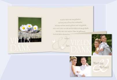 Karte, Danksagungskarte Hochzeit, Klappkarte Quadrat, beige